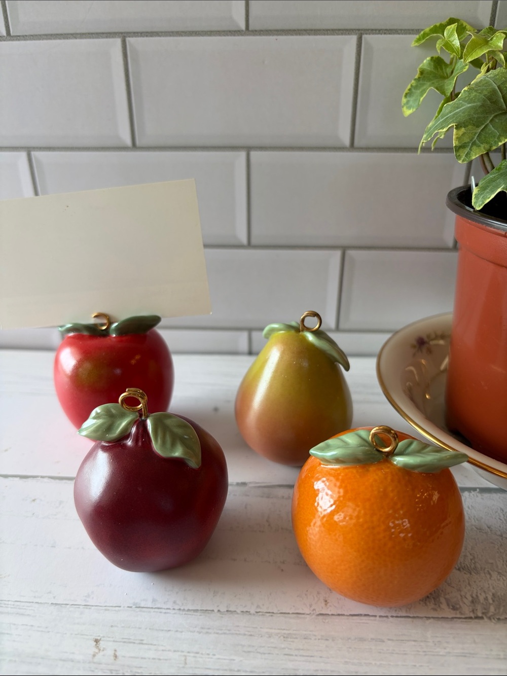 Lenox Ceramic Fruit Place Card Holders in Red, Burgundy, Orange, Green